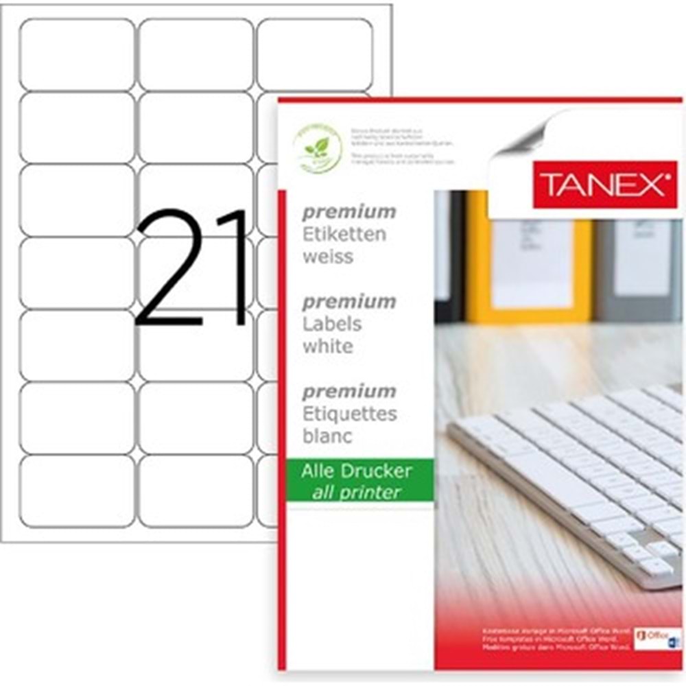 Tanex Lazer Etiket 100Lü TW-2021 63.5X38 0162