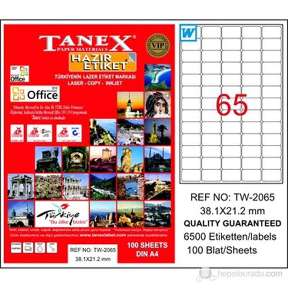 Tanex Lazer Etiket 100Lü TW-2065 38.1X21.2mm