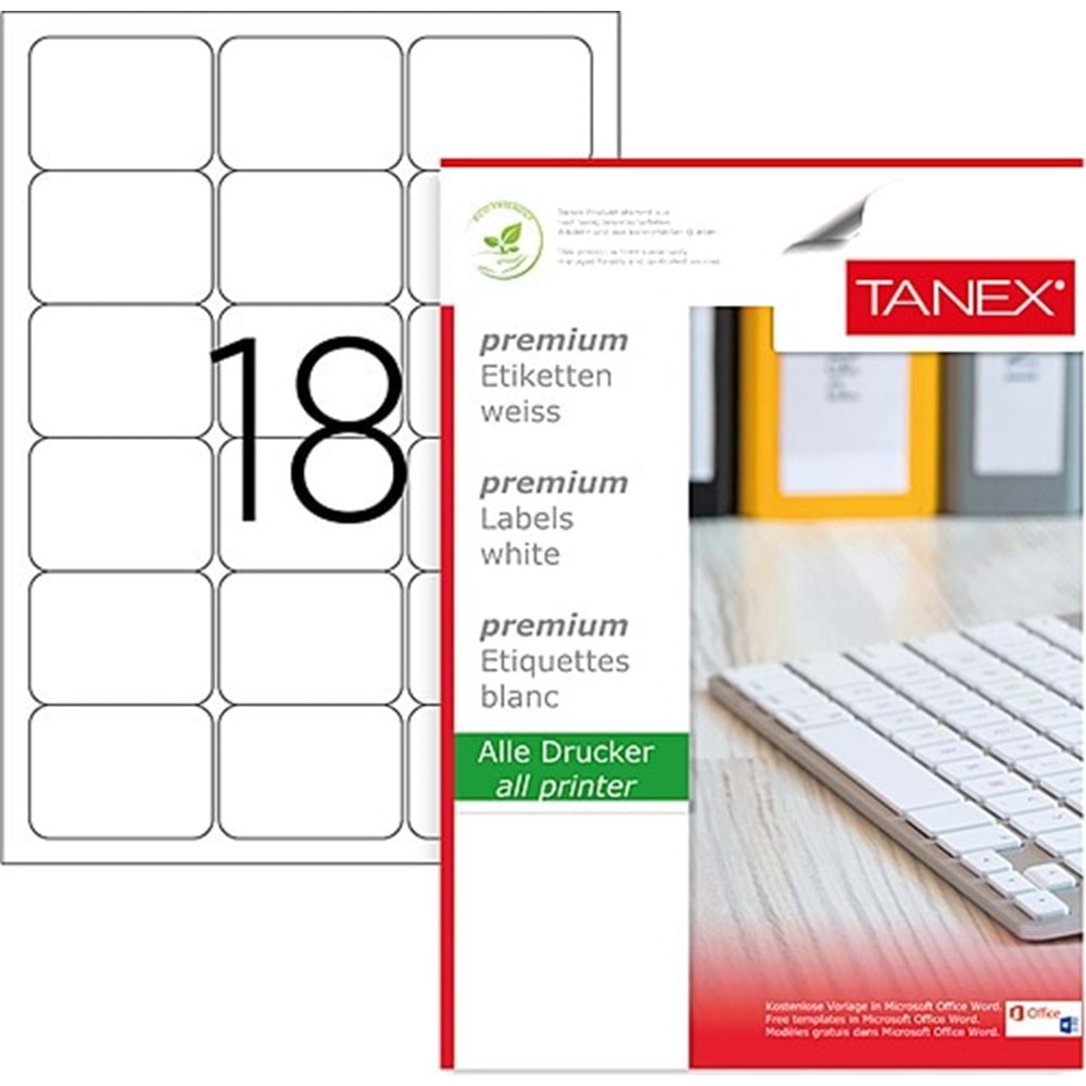Tanex Lazer Etiket 100Lü TW-2018 63.5X46.6mm TW2018
