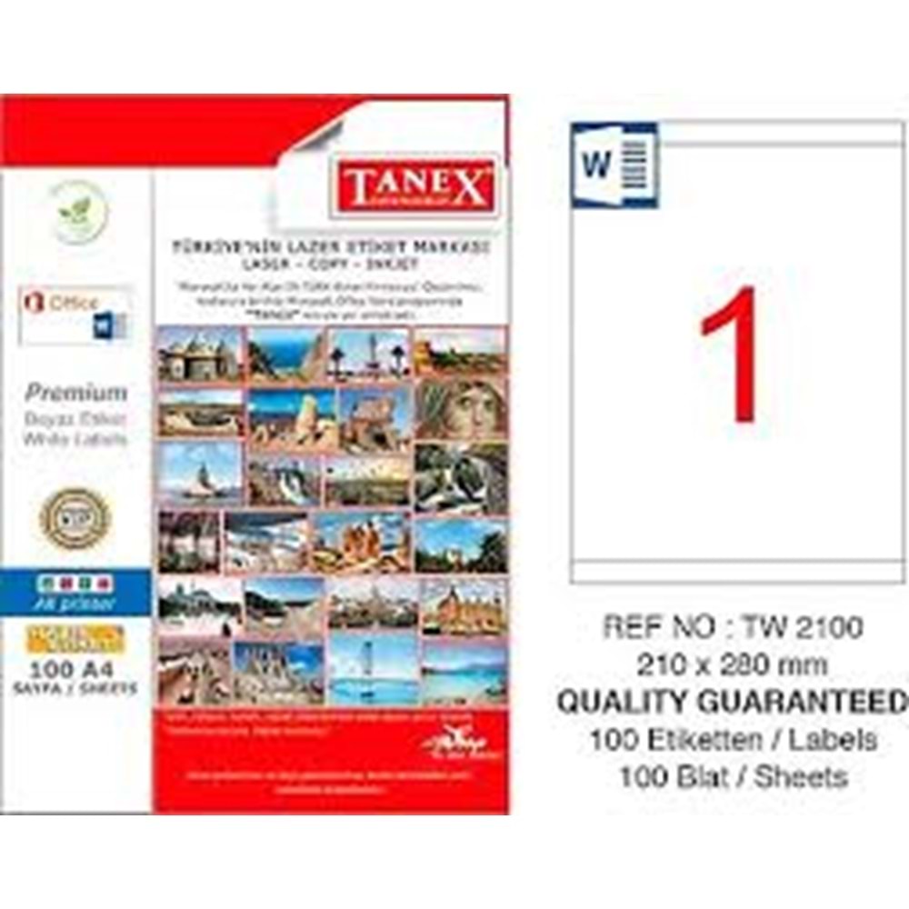 Tanex Tw-2100 210X280Mm Lazer Etiket 100 Lü