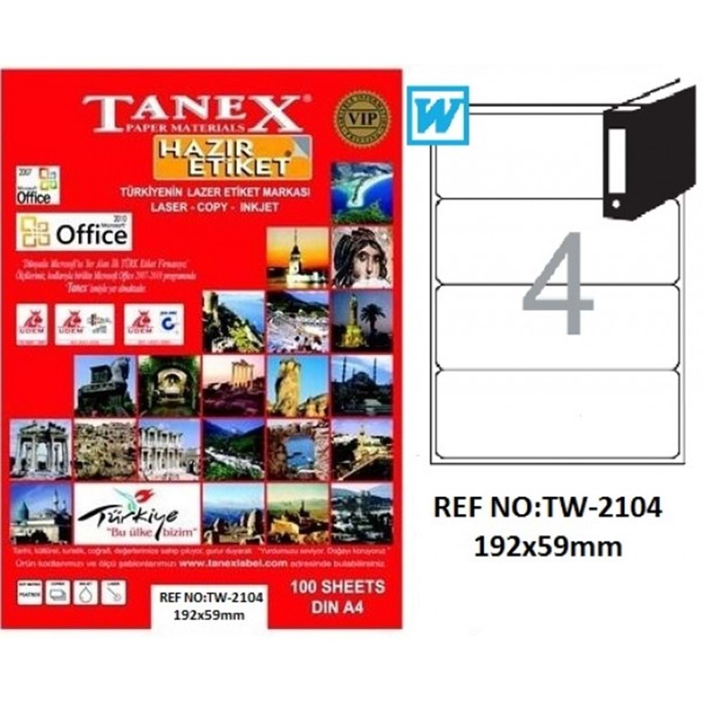 Tanex Laser Etiket 100 Lü TW-2104 192X59mm TW2104LAS10100