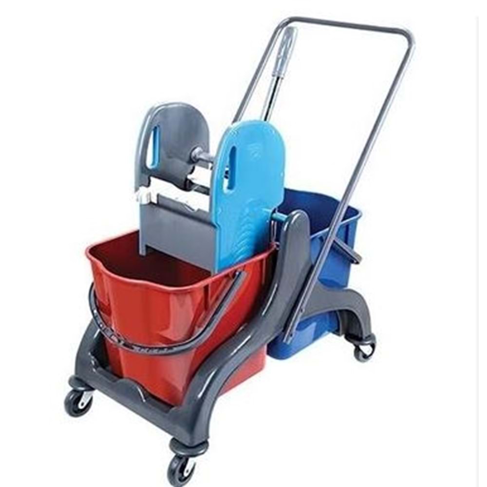 TEMİZLİK ARABASI ÇİFT KOVA PLASTİK PRES PLASTİK GÖVDE