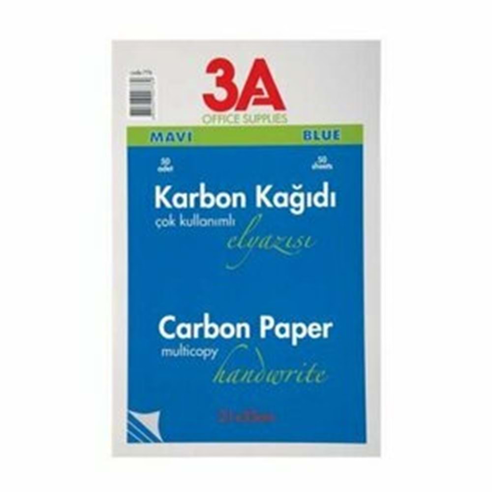 3A Karbon Kağıdı Mavi 21X33cm 50Li Code775
