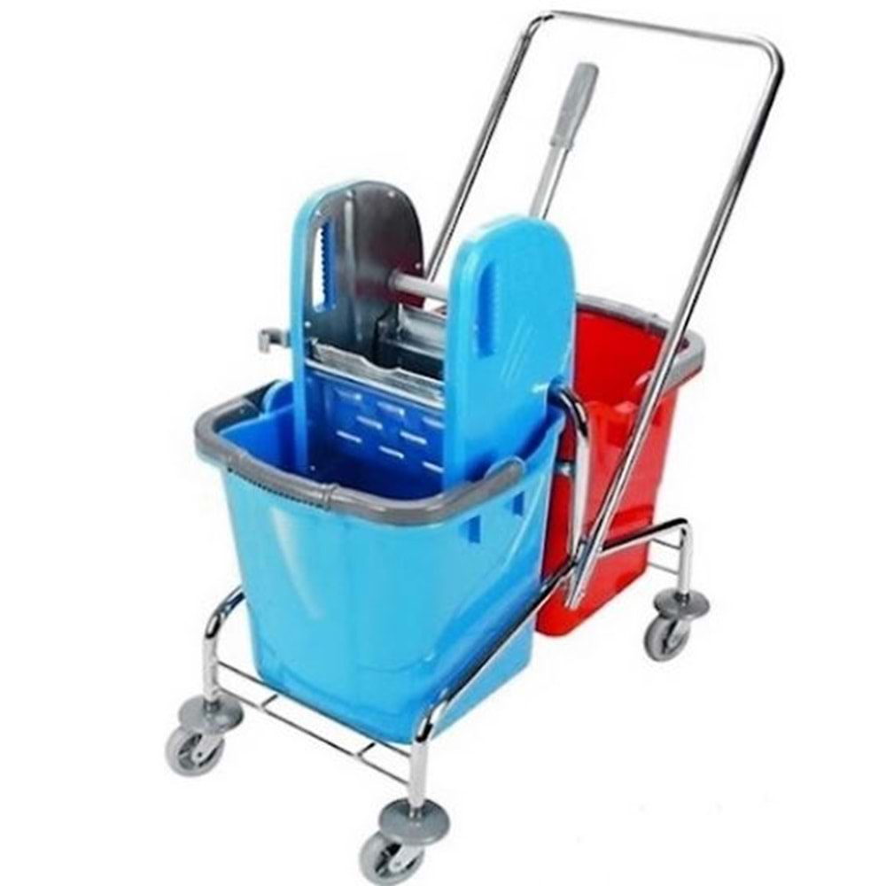TEMİZLİK ARABASI ÇİFT KOVALI TEM.SET. METAL GÖVDE METAL PRES