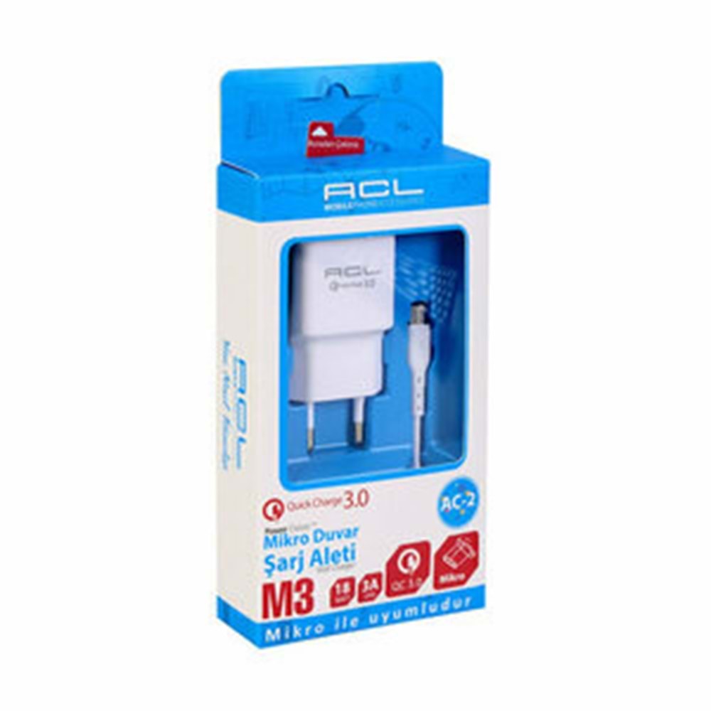 Acl Şarj Aleti Mikro Ev Tipi Qualcommm Quick Charge 3A 18W 3.0 Ac2 M3 8521