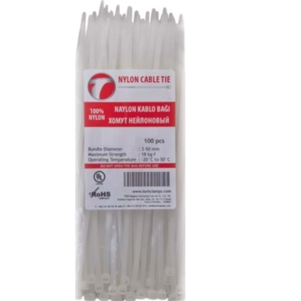 TORK KABLO BAĞI 4.5x300 (Beyaz) cırt kelepçe 100 LÜ