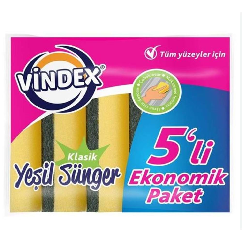 Vindex Klasik Yeşil Sünger Düz 5 Li