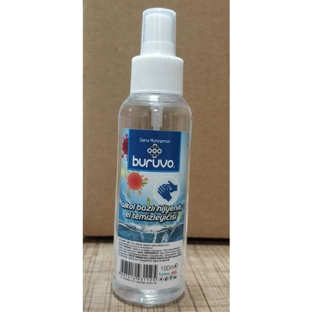 BURUVO ALKOL BAZLI HİJYENİK EL TEMİZLEYİCİSİ 100 ML