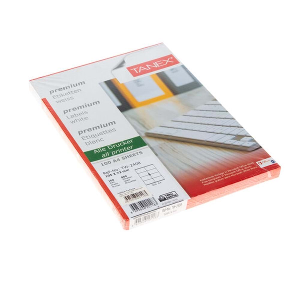 Tanex Laser Etiket 100 Lü 105X72mm TW-2408 TW2408LAS10100 1183