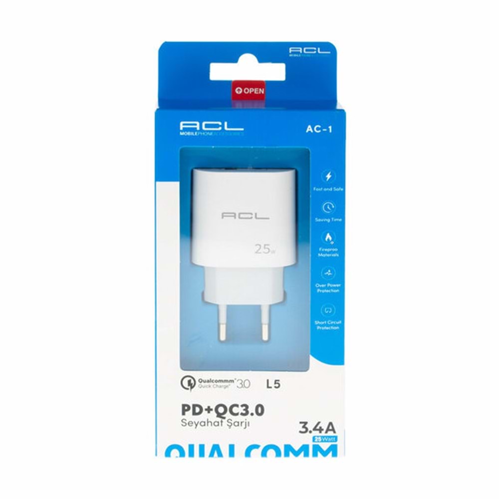 Acl Şarj Başlık Adaptör Ev PD USB QC30 A+C 25W L5 3563