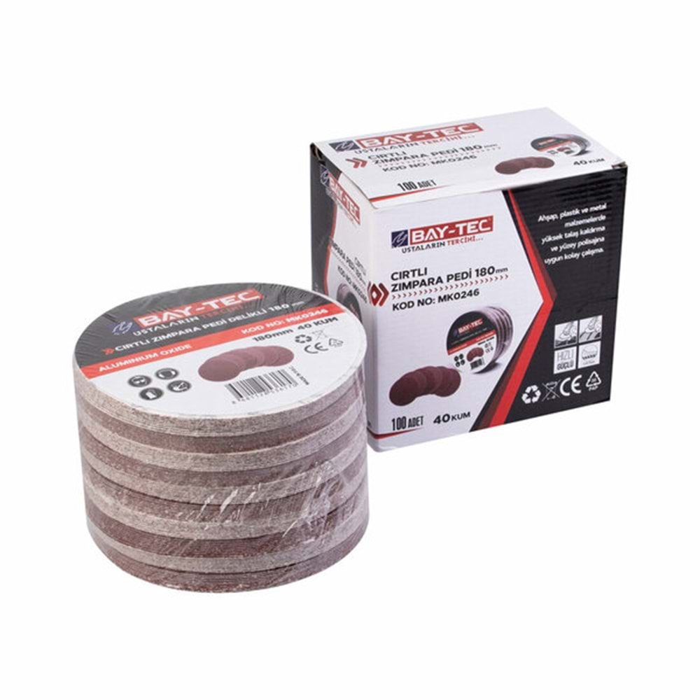 Baytec Zımpara Pedi Cırtlı 180mm 40Kum MK0246