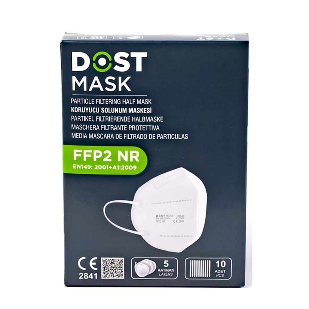 DOST MASKE FFP2 NR 5 KATLI KORUYUCU SOLUNUM MASKESİ 10 LU
