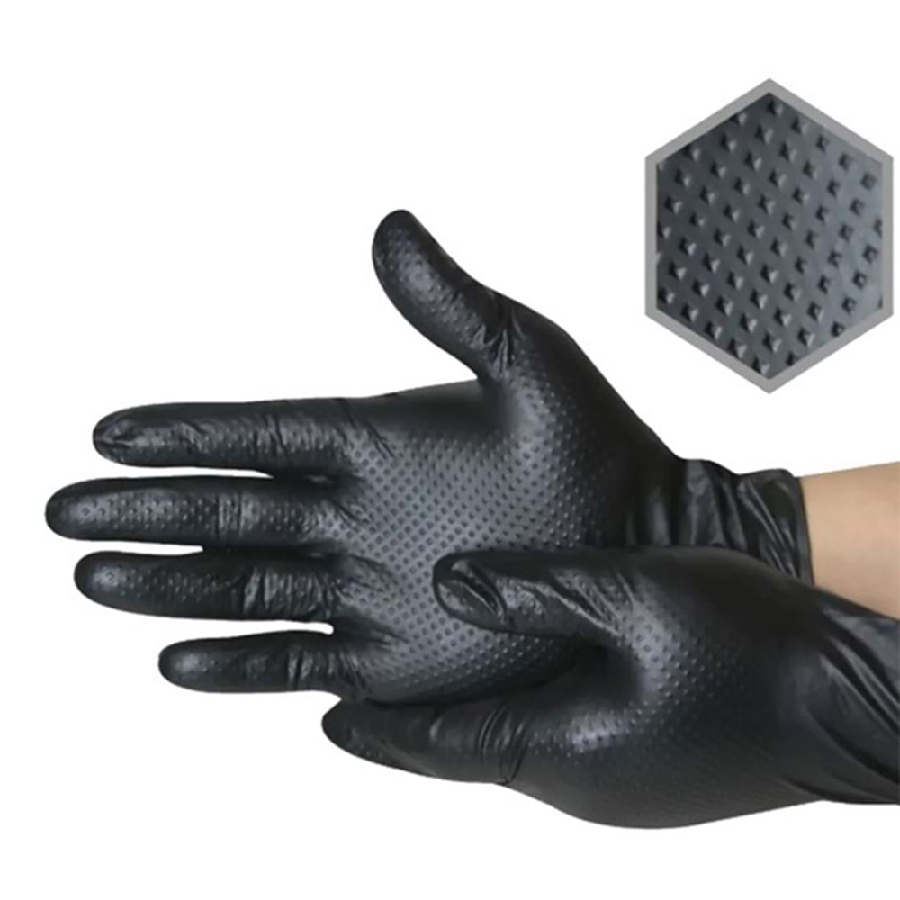 COREFOOD POWER DİAMOND NİTRİL SİYAH PUDRASIZ ELDİVEN XLARGE 50 Lİ
