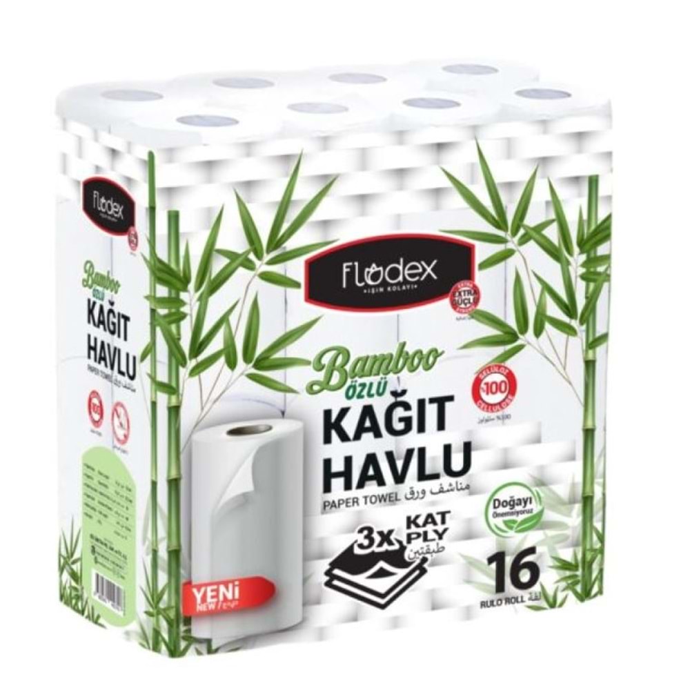 FLODEX 3 KATLI BAMBU ÖZLÜ KAĞIT HAVLU 16 LI