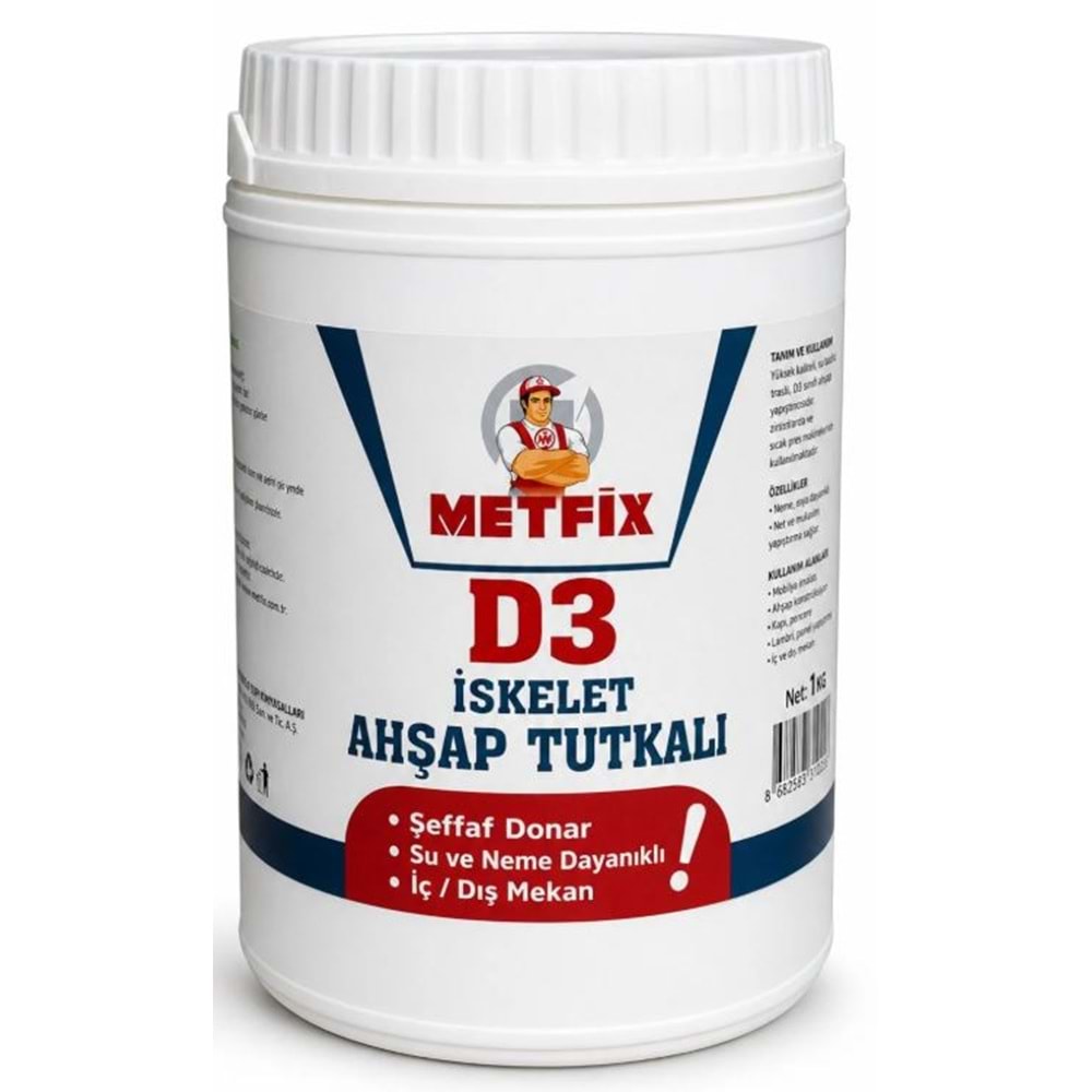 METFİX D3 İSKELET AHŞAP TUTKALI 1000 GR ŞEFFAF DONAR