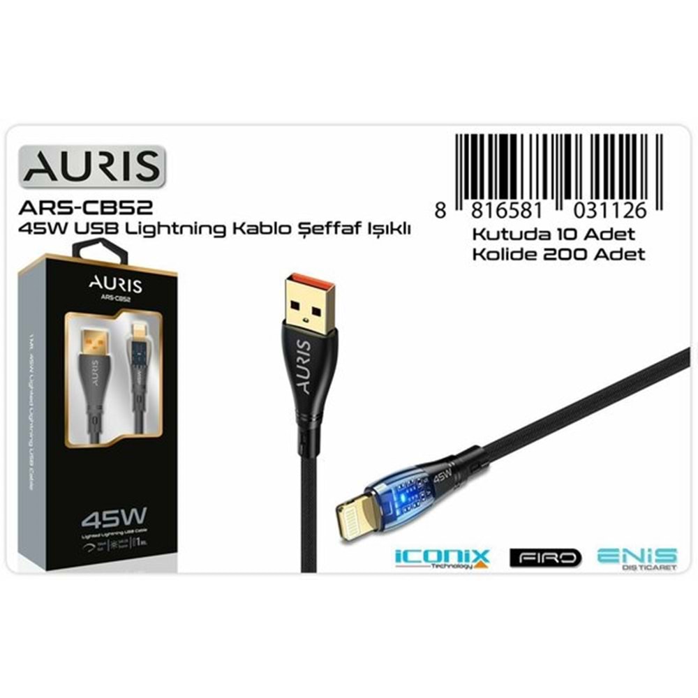 Auris Şarj Kablo Usb Ligtning 45W Ars-Cb52 1126