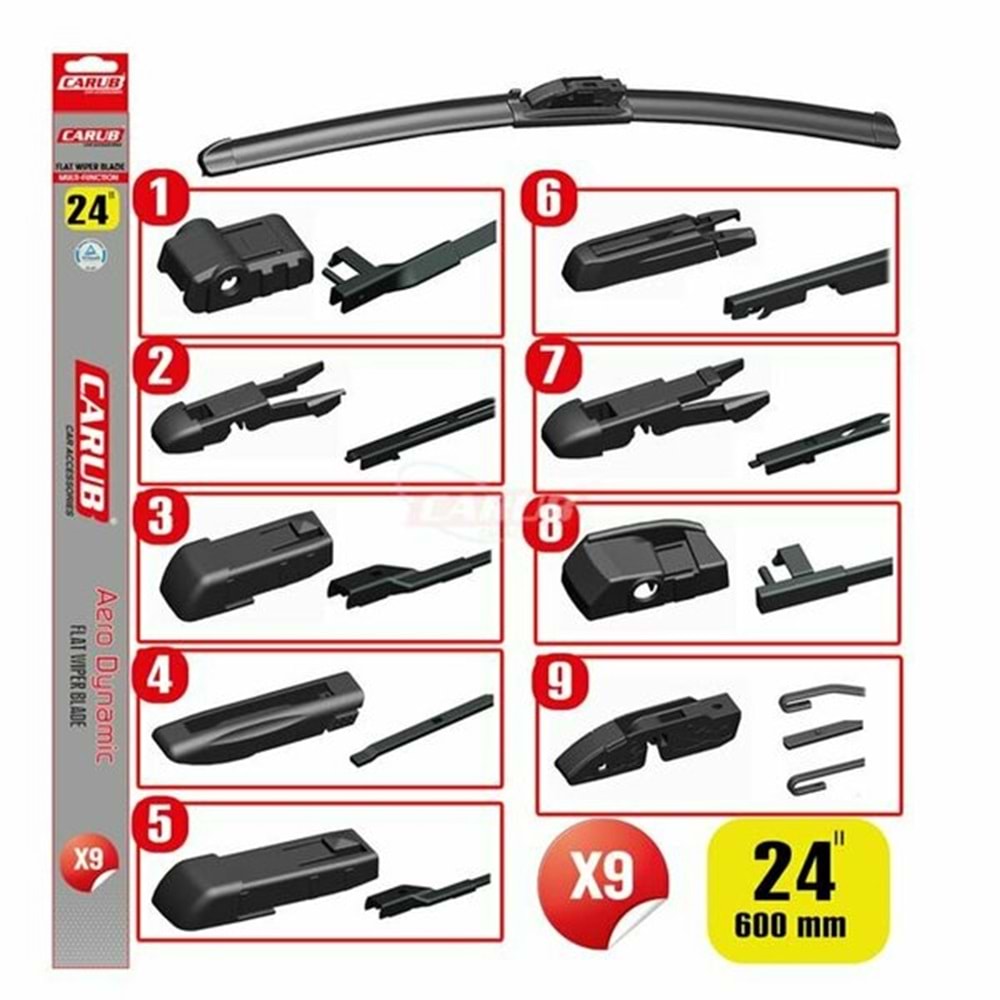 CARUB OTO CAM SİLECEGİ 600MM 24 İNCH MUZ 9 APARATLI KUTULU BR 1353360