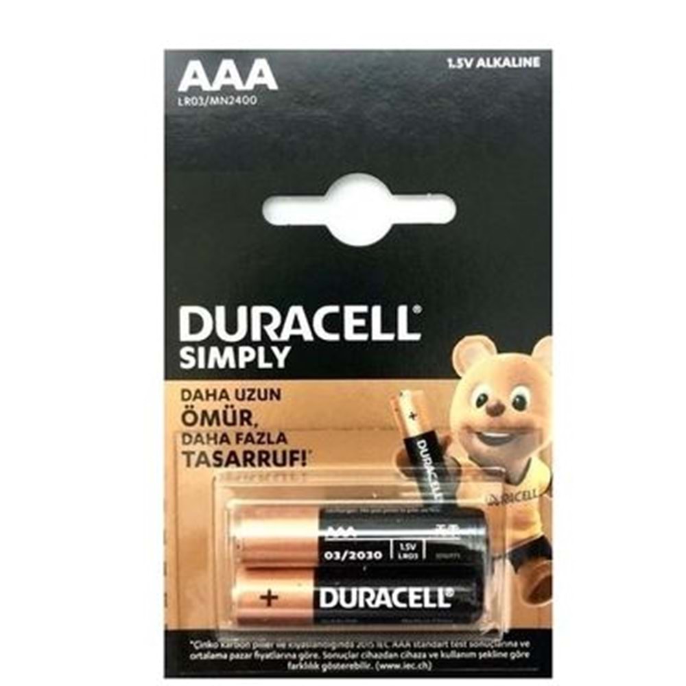 DURACELL AAA İNCE KALEM PİL 2 ADET