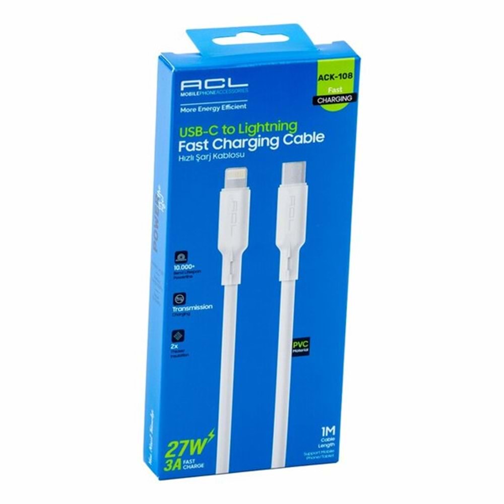 Acl Şarj Kablo PD USB Type-C - Lightning 27W 1mt ACK-108 4934