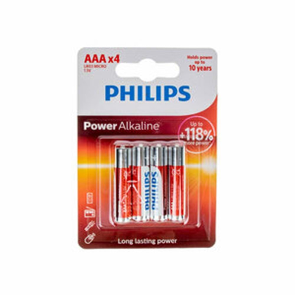 Philips Power PilKumanda Alkaline 4 LüAAA 4X İnce PilLR03P4B/10 9824 98489831
