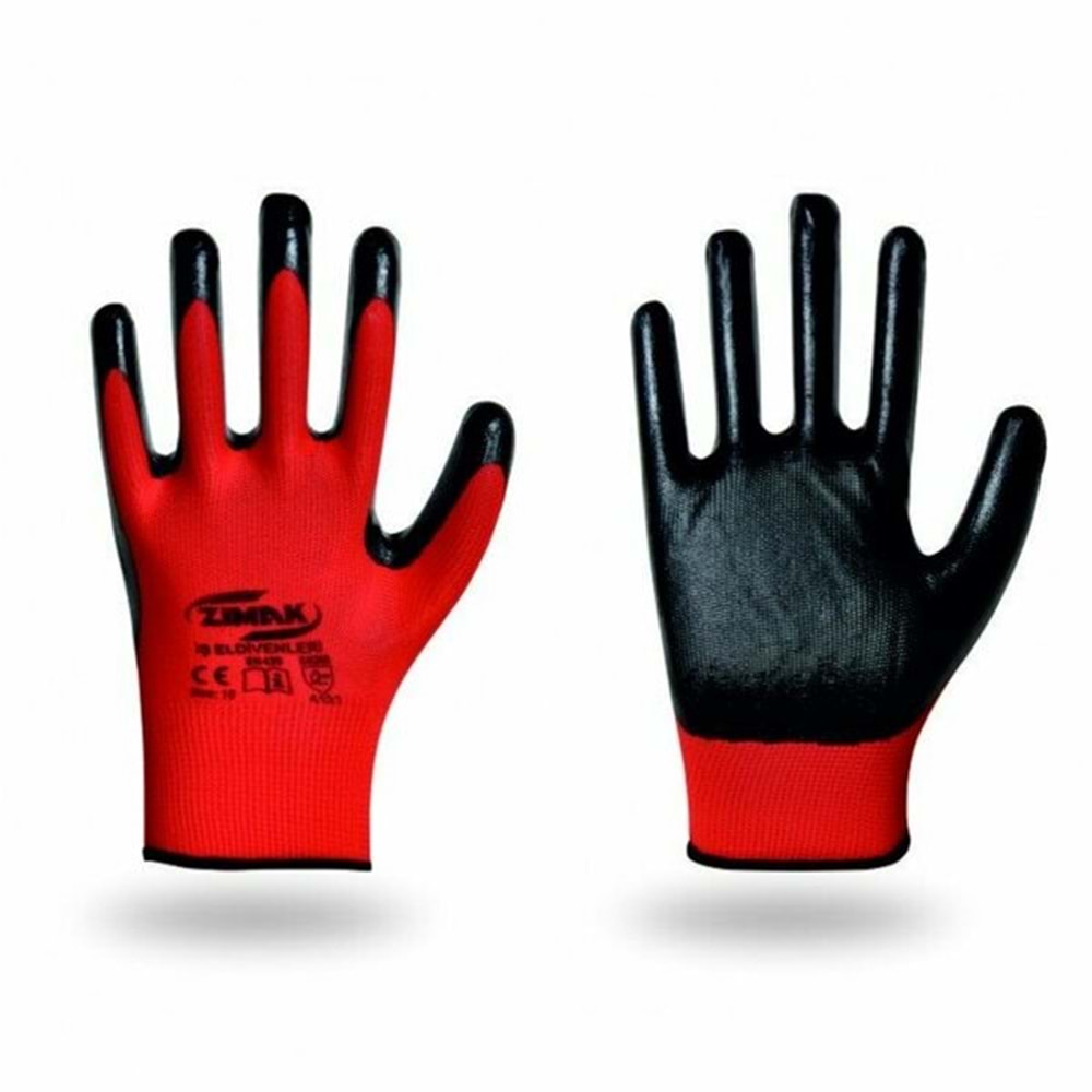 Zimak İş Eldiveni Klasik Nitrik Kaplama Kırmızı-Siyah Eko Tekli