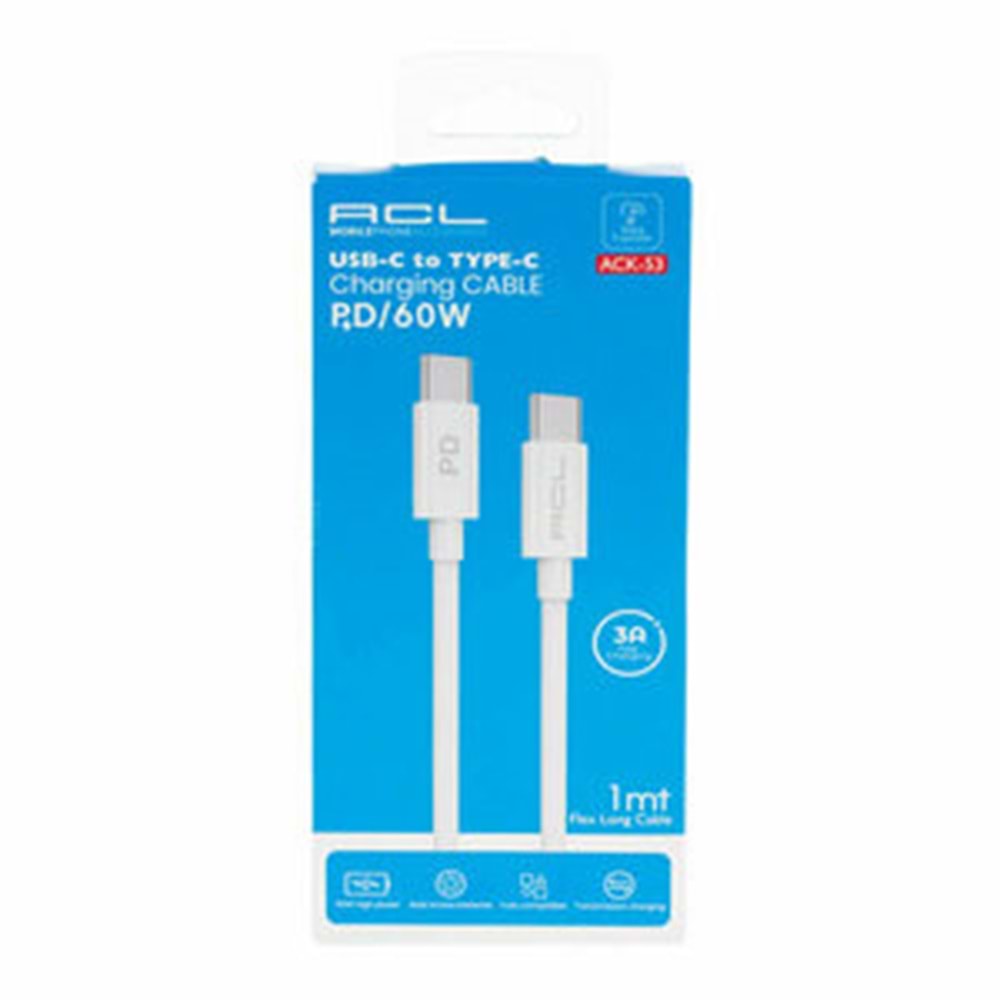 Acl Kablo USB Şarj-Veri Type-C 60W 3A 1mt ACK-53 5780
