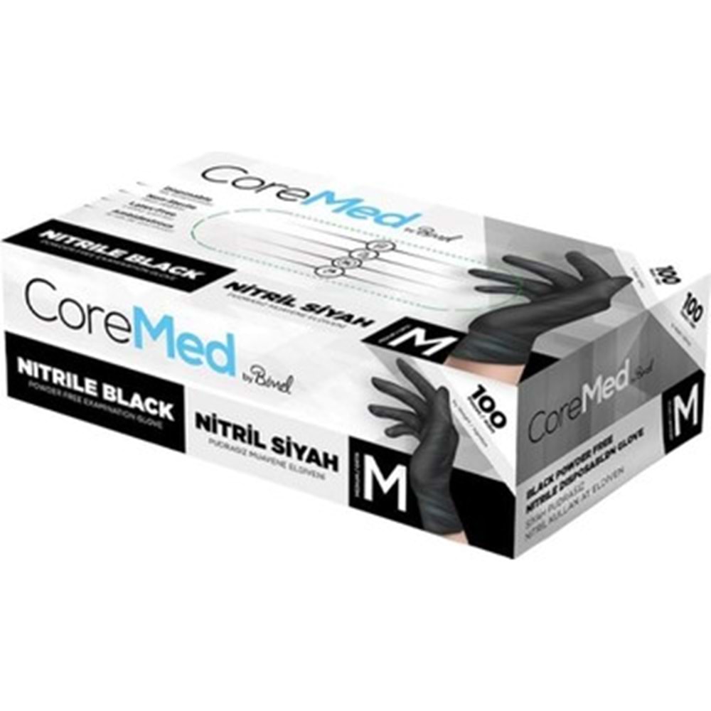 COREMED PUDRASIZ NİTRİL SİYAH M BEDEN