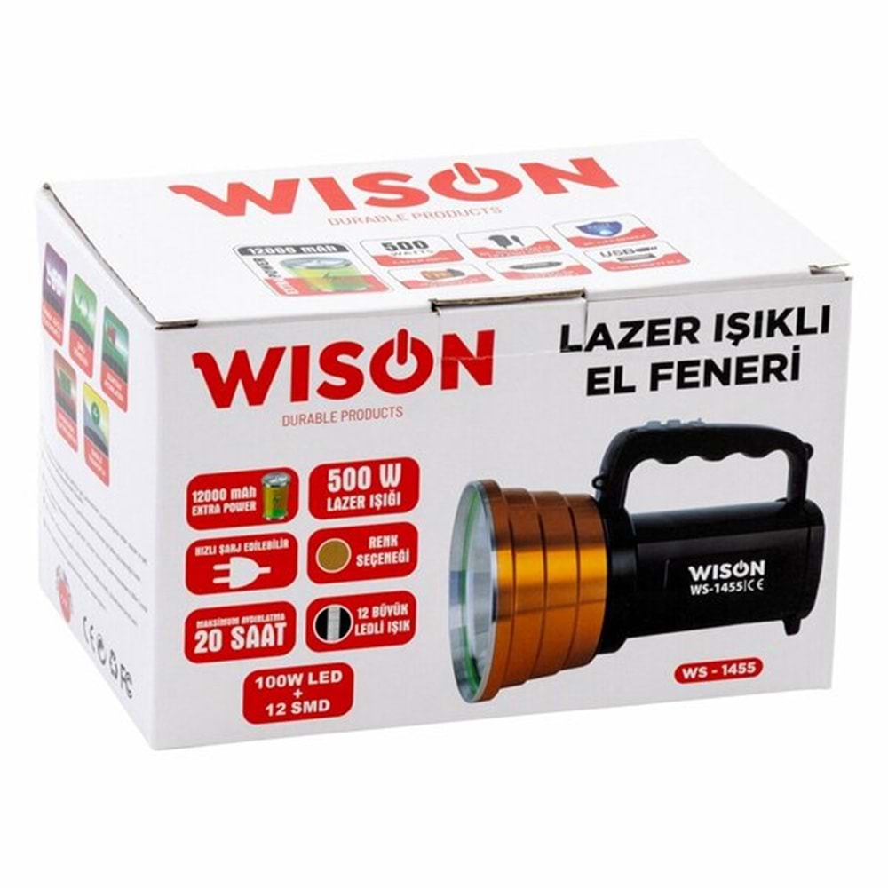 Wıson El Feneri Projektör Lazer Işıklı Şarjlı (100W+12 SMD) WS-1455 7776