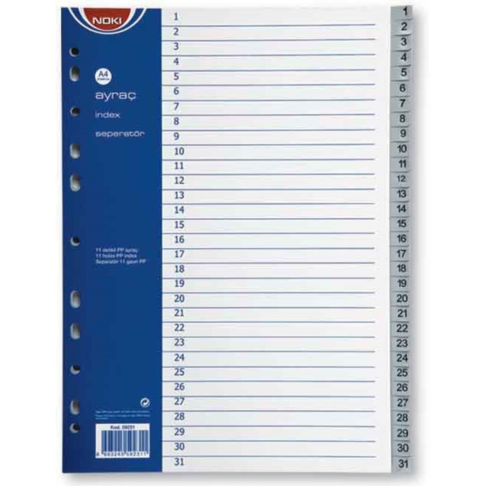 NOKİ SEPERATÖR A4 AYRAÇ RAKAMLI 1-31
