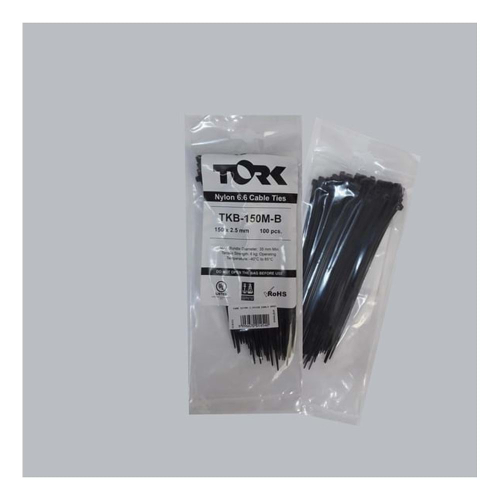 TORK KABLO BAĞI CIRT KELEPÇE SİYAH 150X2,5 MM 100 LÜ