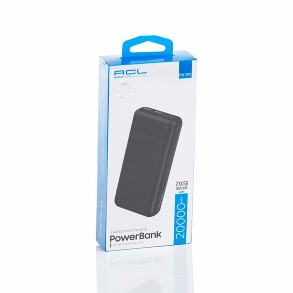 Acl Powerbank Led Işık Mikro 2xUSB 20.000 Mah PW-105 9496