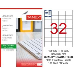 Tanex Lazer Etiket 100Lü TW-2032 52.5X35mm TW2032LAS10100