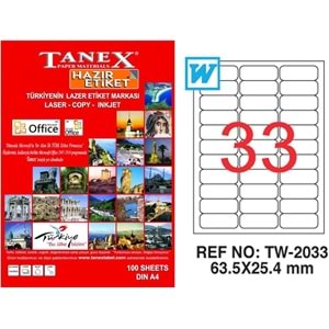 Tanex Tw-2033 63.5X25.4 Laser Etiket 100Lü