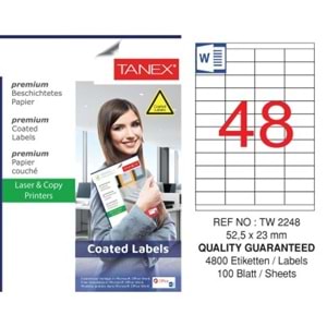 Tanex Laser Etiket 100 Lü 52.5X23mm TW-2248