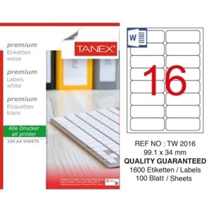 Tanex Lazer Etiket 100Lü TW-2016 99.1X34mm TW2016