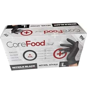 CoreFood Siyah Nitril L Eldiven 100 lü Paket Pudrasız