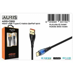 Auris Şarj Kablo Işıklı Type-C Ars-Cb51 45W 1102