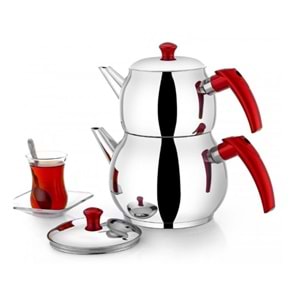 Raymond Aile Boy Küre Paslanmaz Çelik Çaydanlık Takımı - Kırmızı