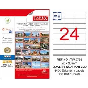 Tanex Laser Etiket 100 Lü 70X36mm TW-2736 TW2736LAS10100 1435