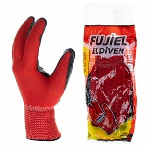 Fujiel İş Eldiveni Kırmızı-Siyah Poşetli Tekli No.FJ25 8027