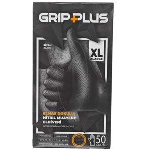 Grip Plus Elmas Dokulu nitril Muayene Eldiveni kalın siyah (XL) 50li