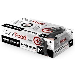 COREFOOD PUDRASIZ NİTRİL MUAYENE ELDİVENİ SİYAH M BEDEN 100 LÜ