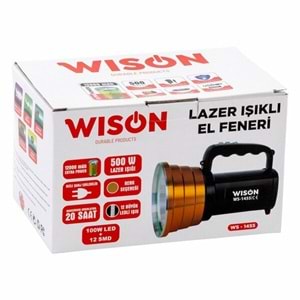 Wıson El Feneri Projektör Lazer Işıklı Şarjlı (100W+12 SMD) WS-1455 7776