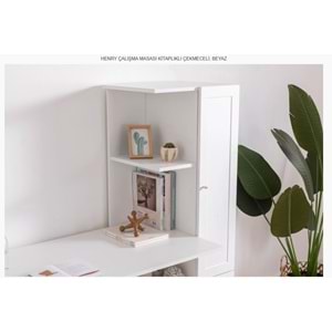 HENRY ÇALIŞMASI MASASI KİTAPLIKLI ÇEKMECELİ BEYAZ