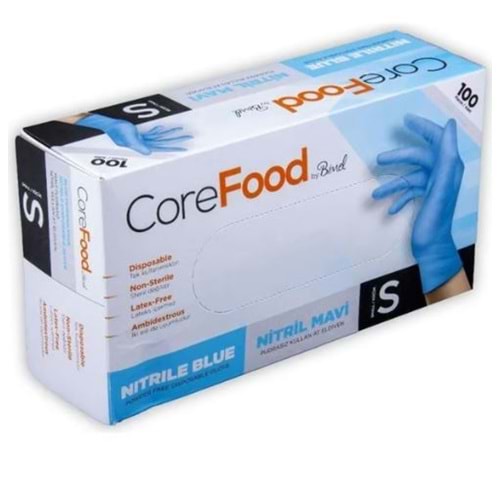 COREFOOD PUDRASIZ NİTRİL MAVİ ELDİVEN S BEDEN 100LÜ