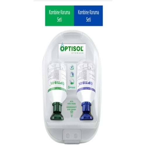 OPTİSOL İstasyonlu Göz Yıkama Solüsyonu & Göz Duşu Yeşil/Mavi Toz Ve Kimyasal İçin 500 ML - 2 'Li