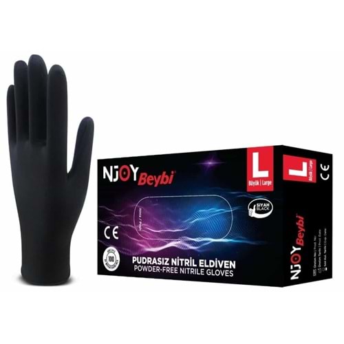 BEYBİ NJOY SİYAH PUDRASIZ NİTRİL ELDİVEN LARGE 100 LÜ