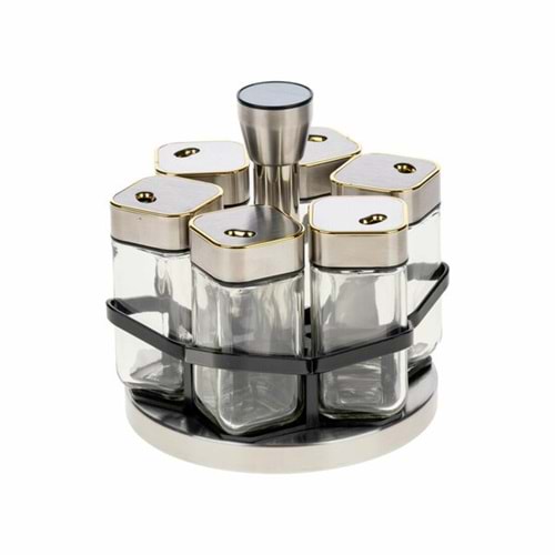 Yakut Baharatlık Cam 6 Parça Metal Dönebilen Gold Tutmalı No.10732 1634