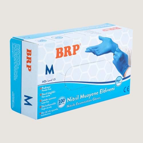 Brp Nitril Pudrasız Muayene Eldiveni Mavi M BEDEN 100 lü