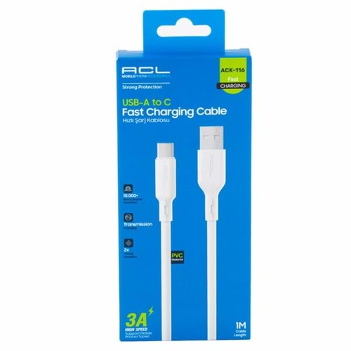 Acl Şarj Kablo USB Type-C 3A 1mt ACK-116 3455